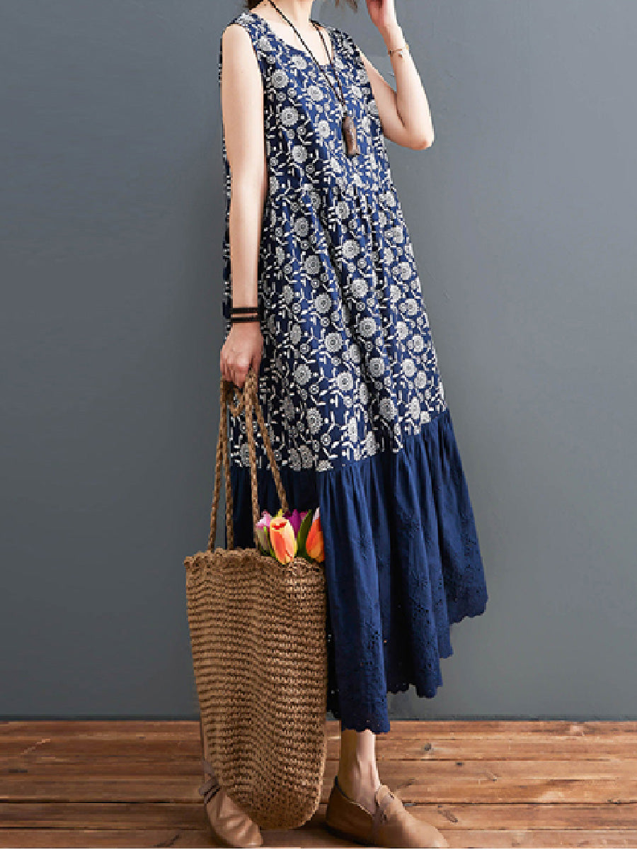 Spliced lace sleeveless Loose Dress