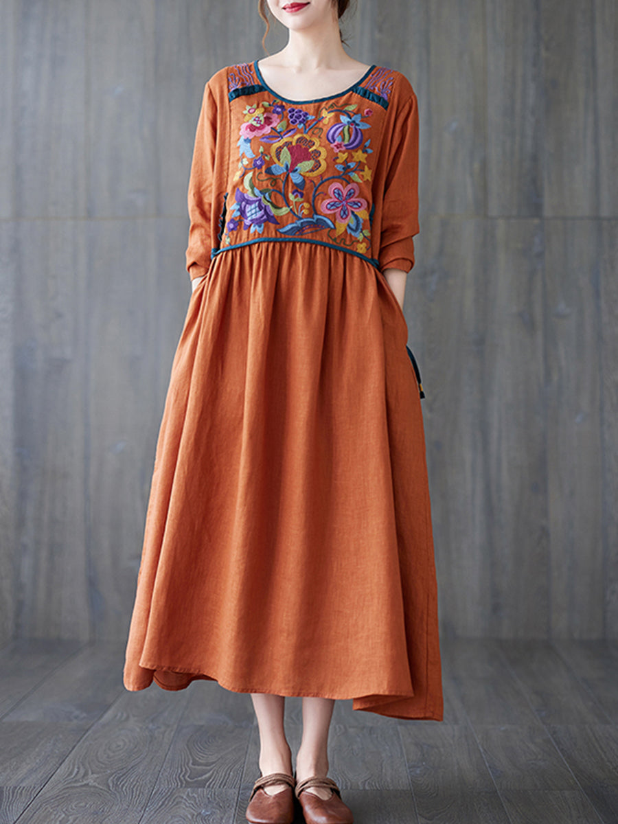 Embroidered round neck dress