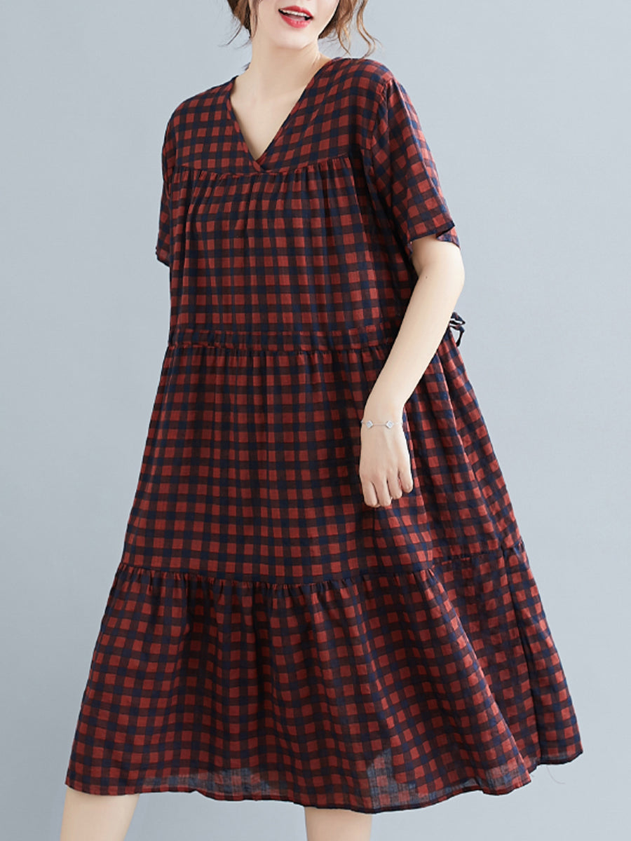 Checkered Large Short Sleeve Dress