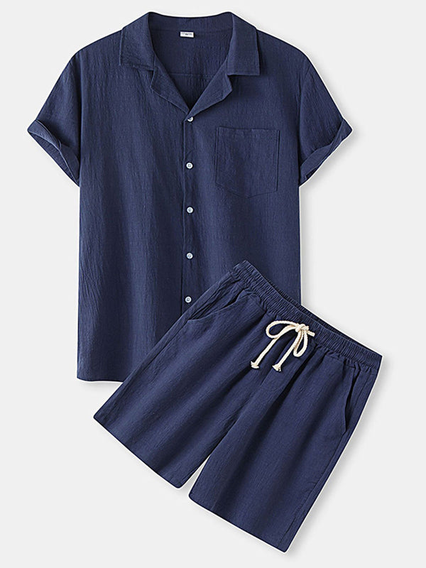 Ensemble chemise et short décontractés unis pour hommes