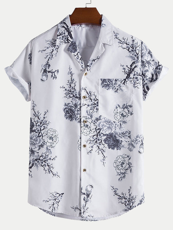 Chemise à manches courtes à imprimé floral pour hommes