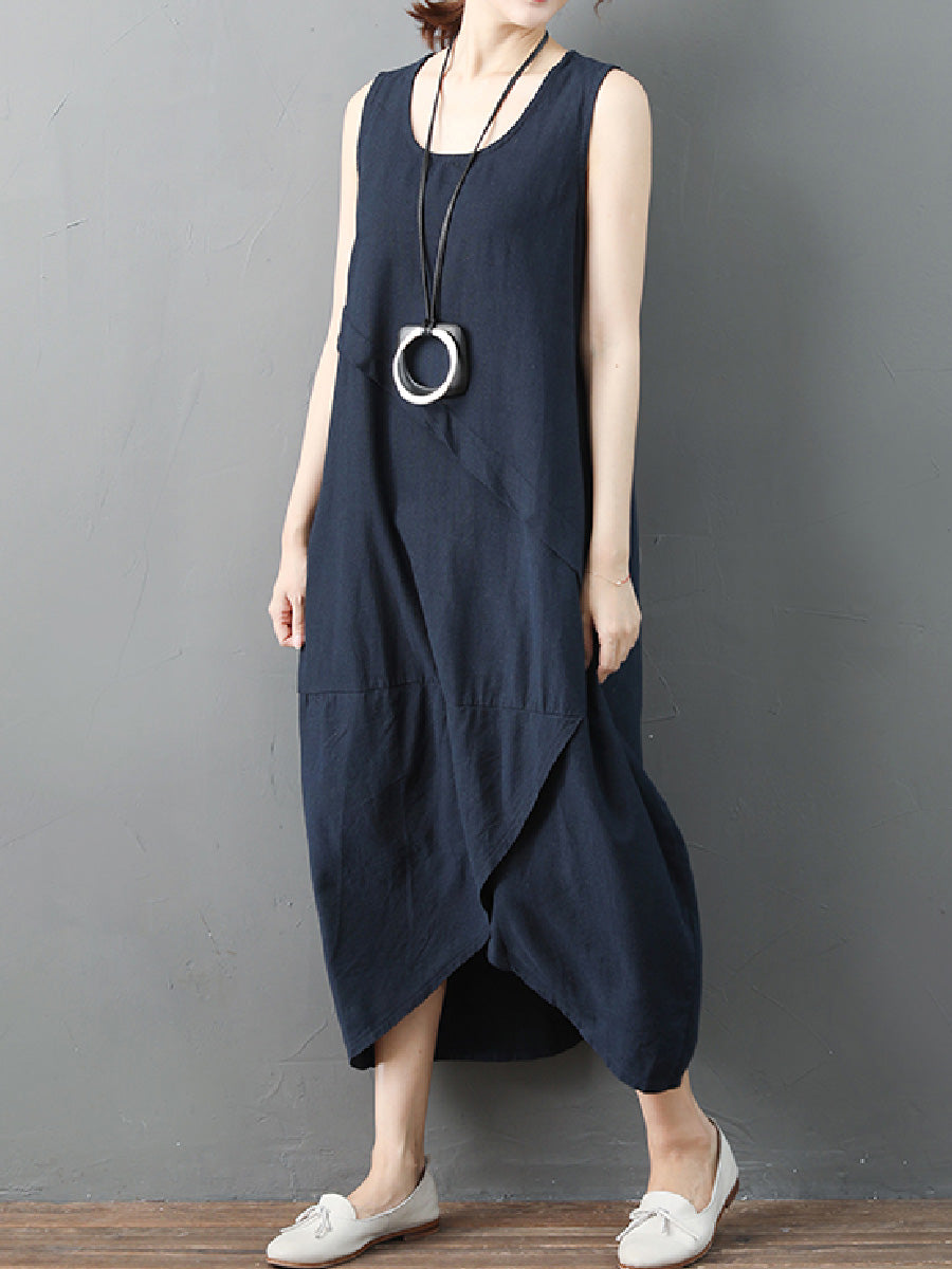 Retro Irregular Linen Long Dress