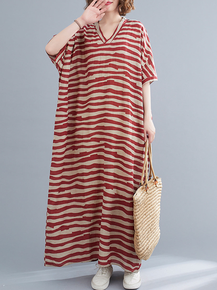 Oversized striped V-neck dress