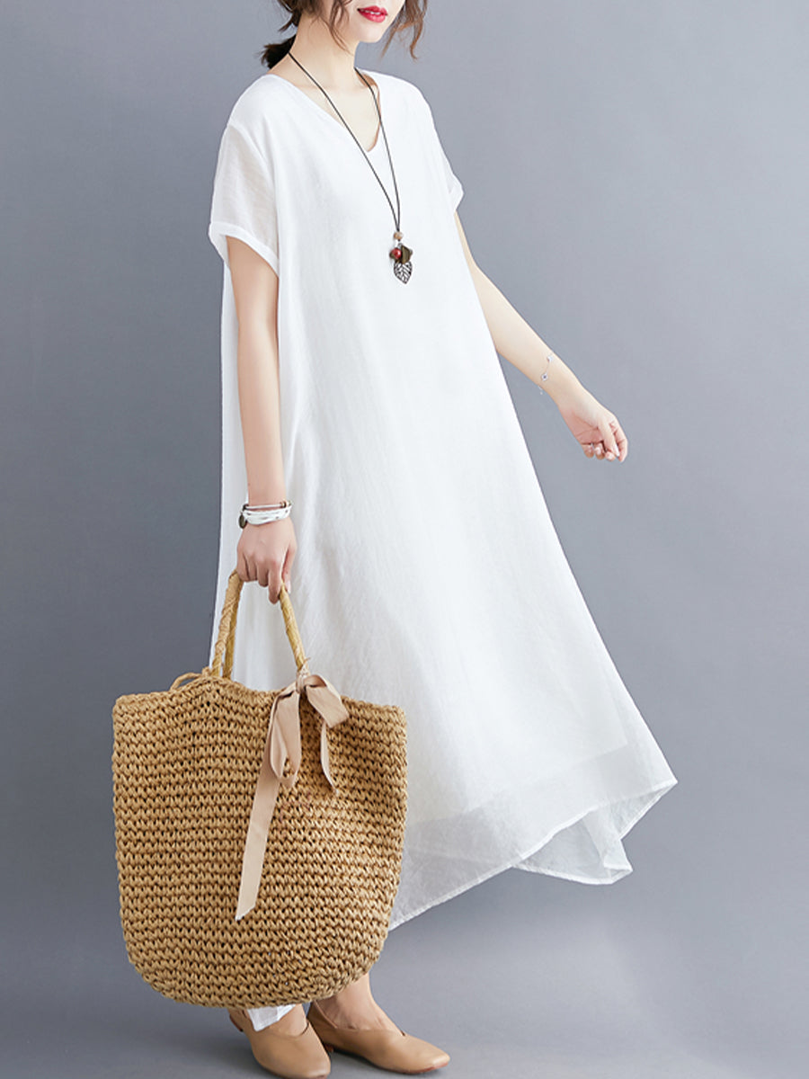 Solid Cotton and Linen Dress