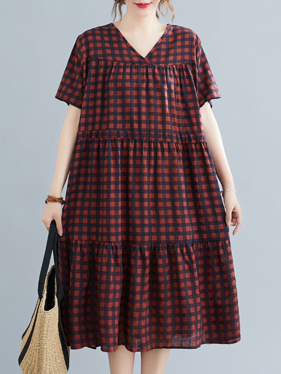 Checkered Large Short Sleeve Dress