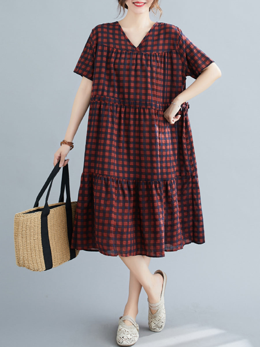 Checkered Large Short Sleeve Dress