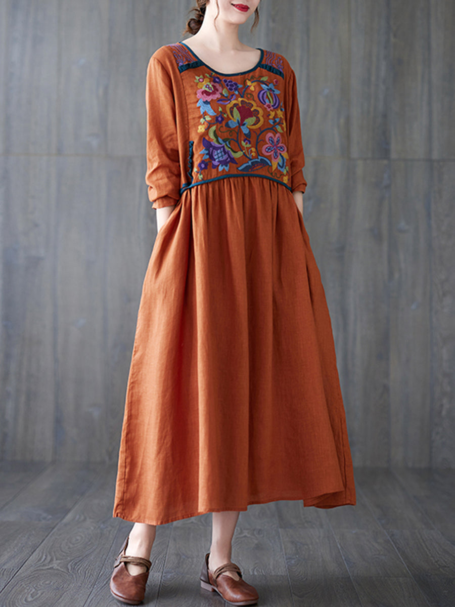 Embroidered round neck dress