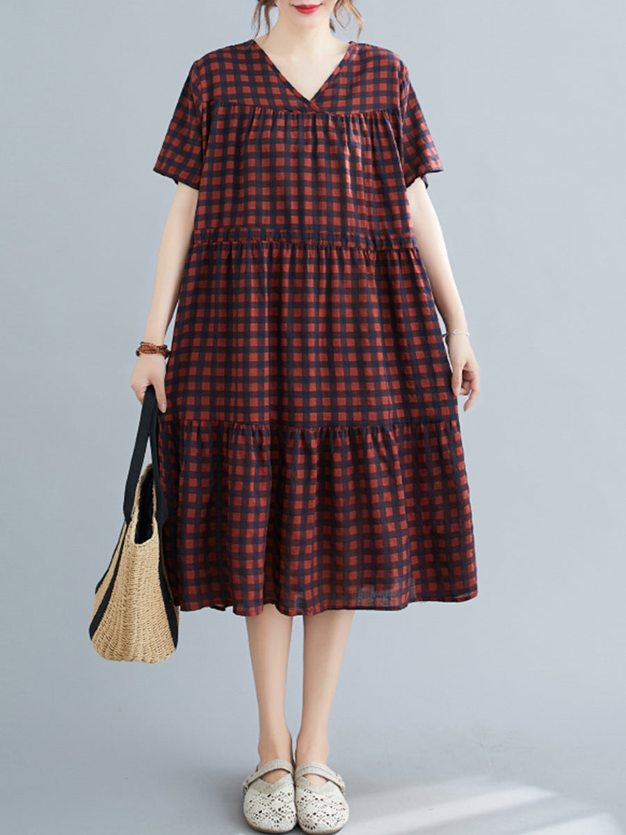 Checkered Large Short Sleeve Dress