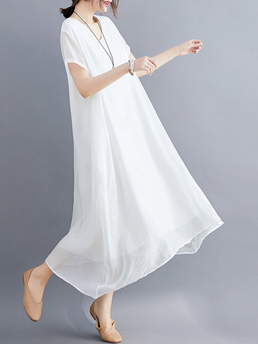 Solid Cotton and Linen Dress