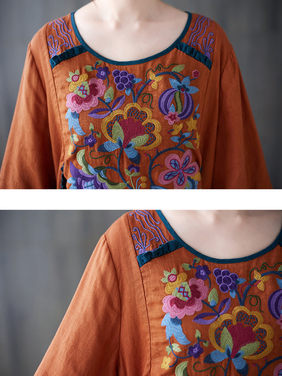 Embroidered round neck dress