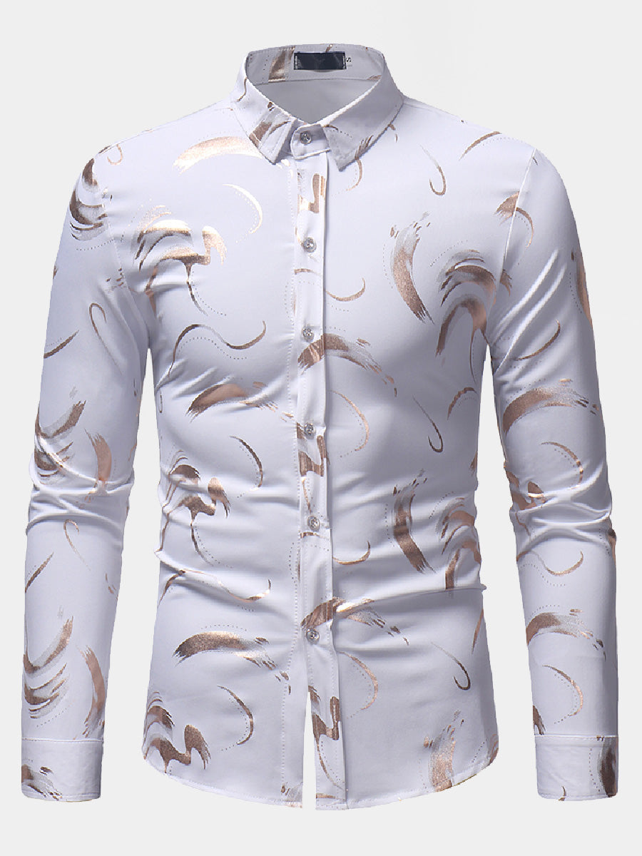 Camicia a maniche lunghe con stampa casual da uomo