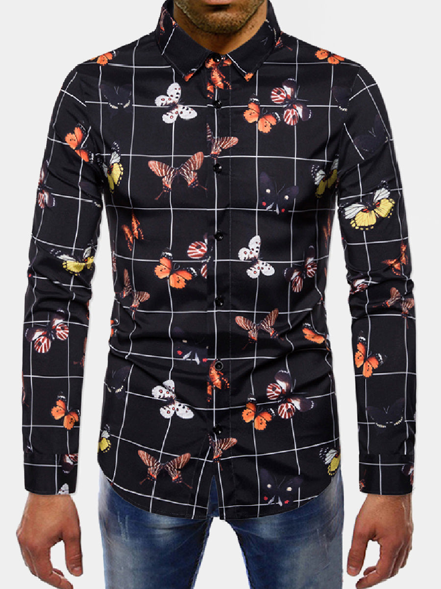 Men's butterfly print long sleeve shirt