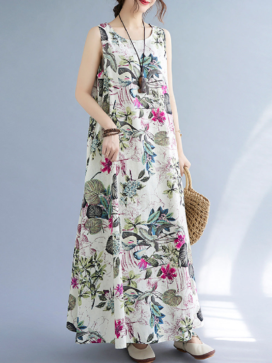 Floral cotton and linen dress