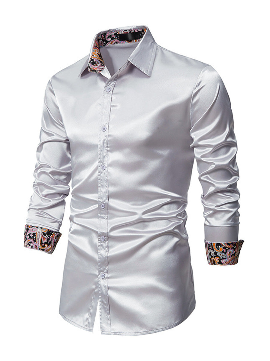 Camicia a maniche lunghe casual lucida da uomo