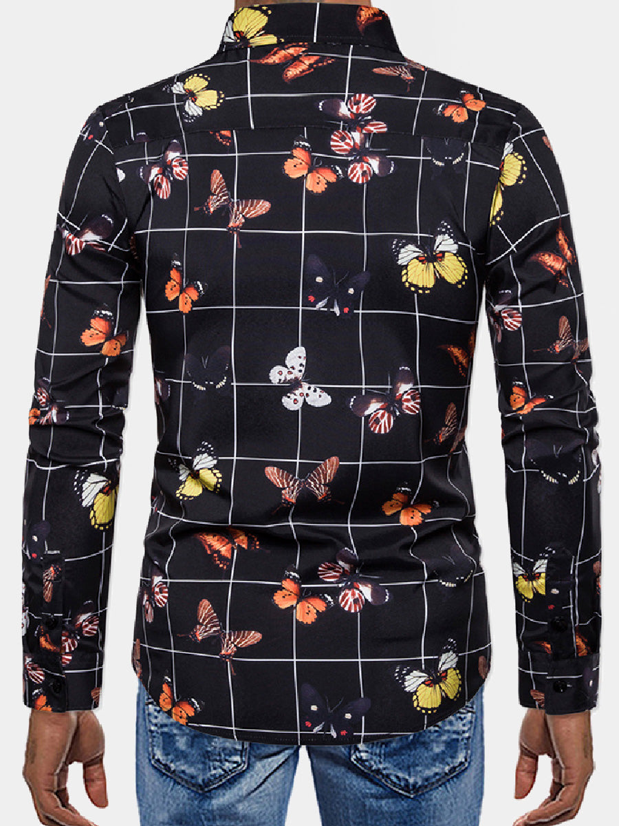 Men's butterfly print long sleeve shirt