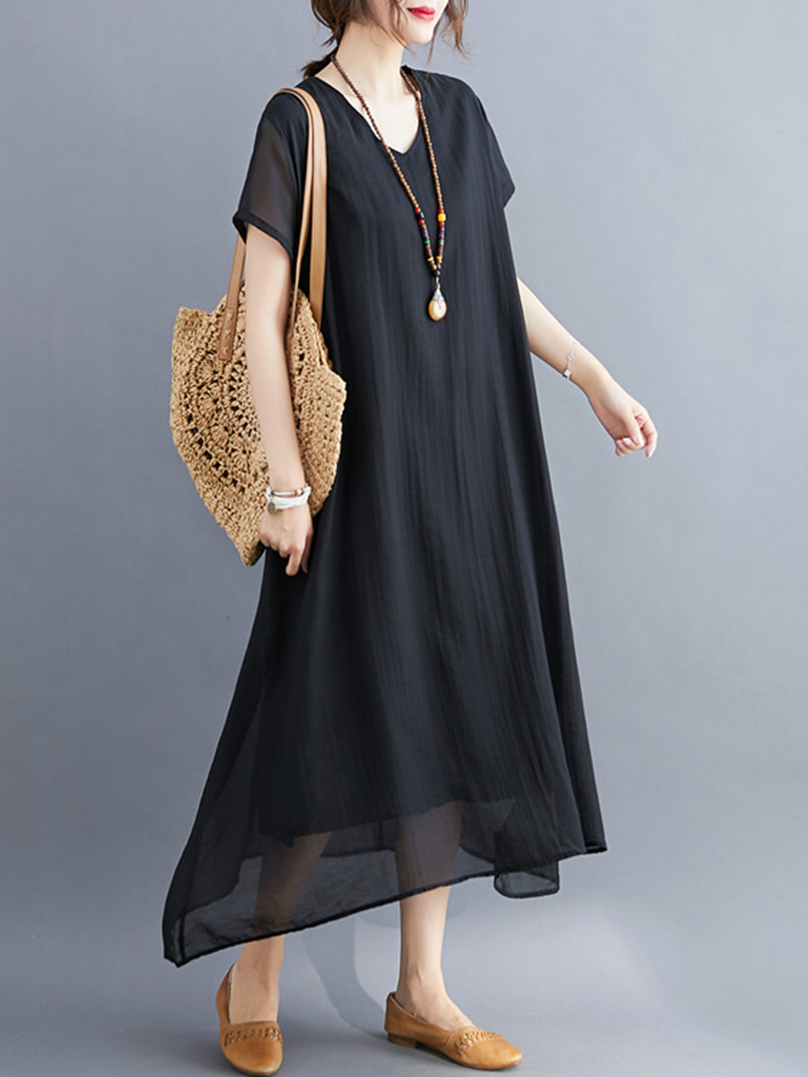 Solid Cotton and Linen Dress