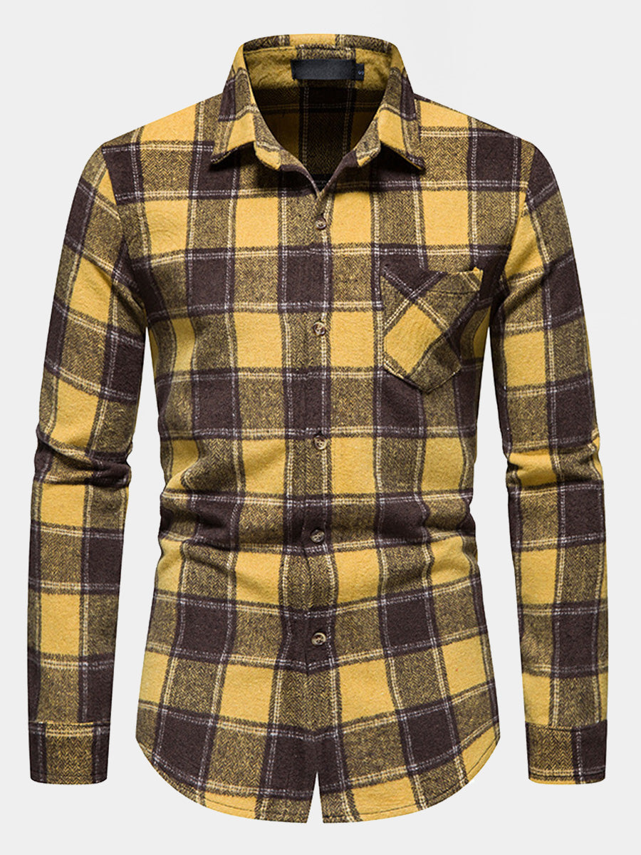 Men's plaid thickened long sleeve shirt