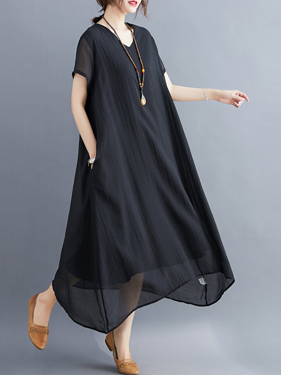 Solid Cotton and Linen Dress