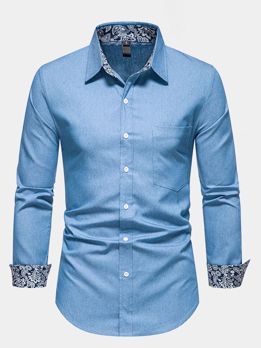 Chemise à manches longues en denim Paisley pour hommes