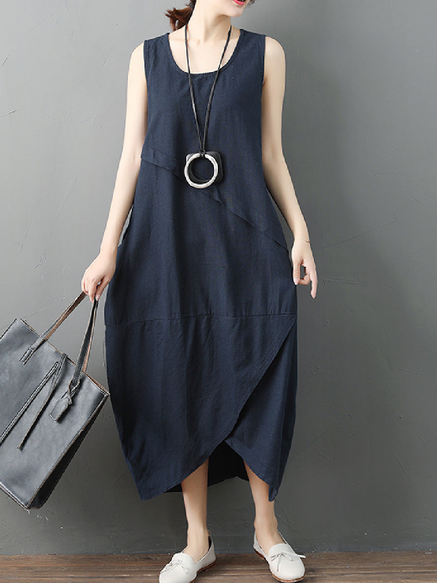 Retro Irregular Linen Long Dress