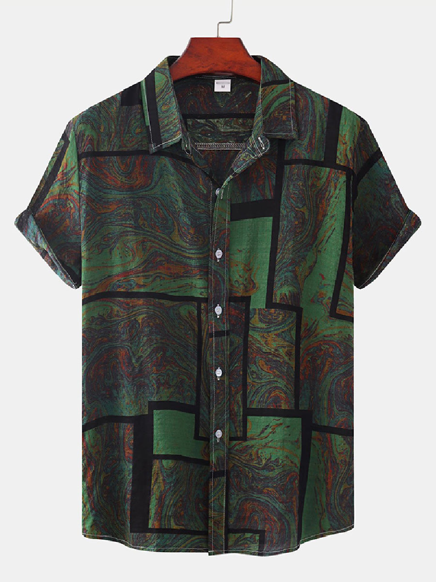 Men's Spliced flowing short sleeve shirt