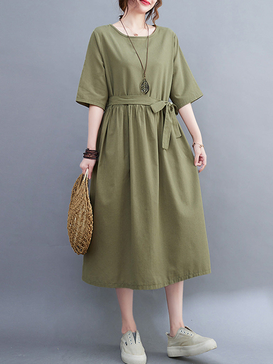 Casual Solid Round Neck Dress