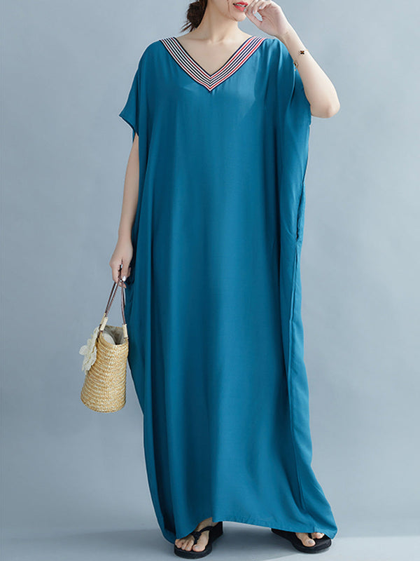 Loose fitting cotton V-neck dress