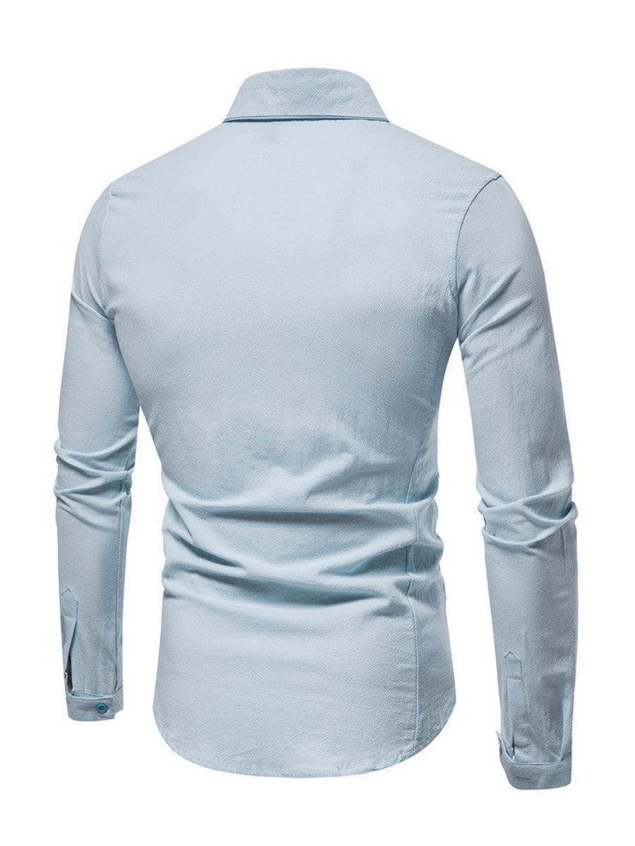 Men's solid casual Long Sleeve Shirt