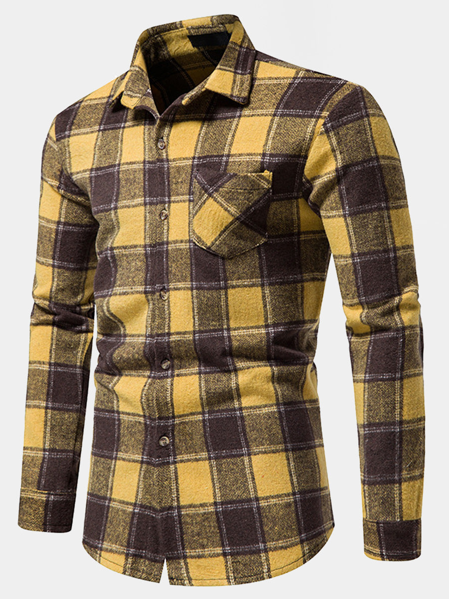 Men's plaid thickened long sleeve shirt