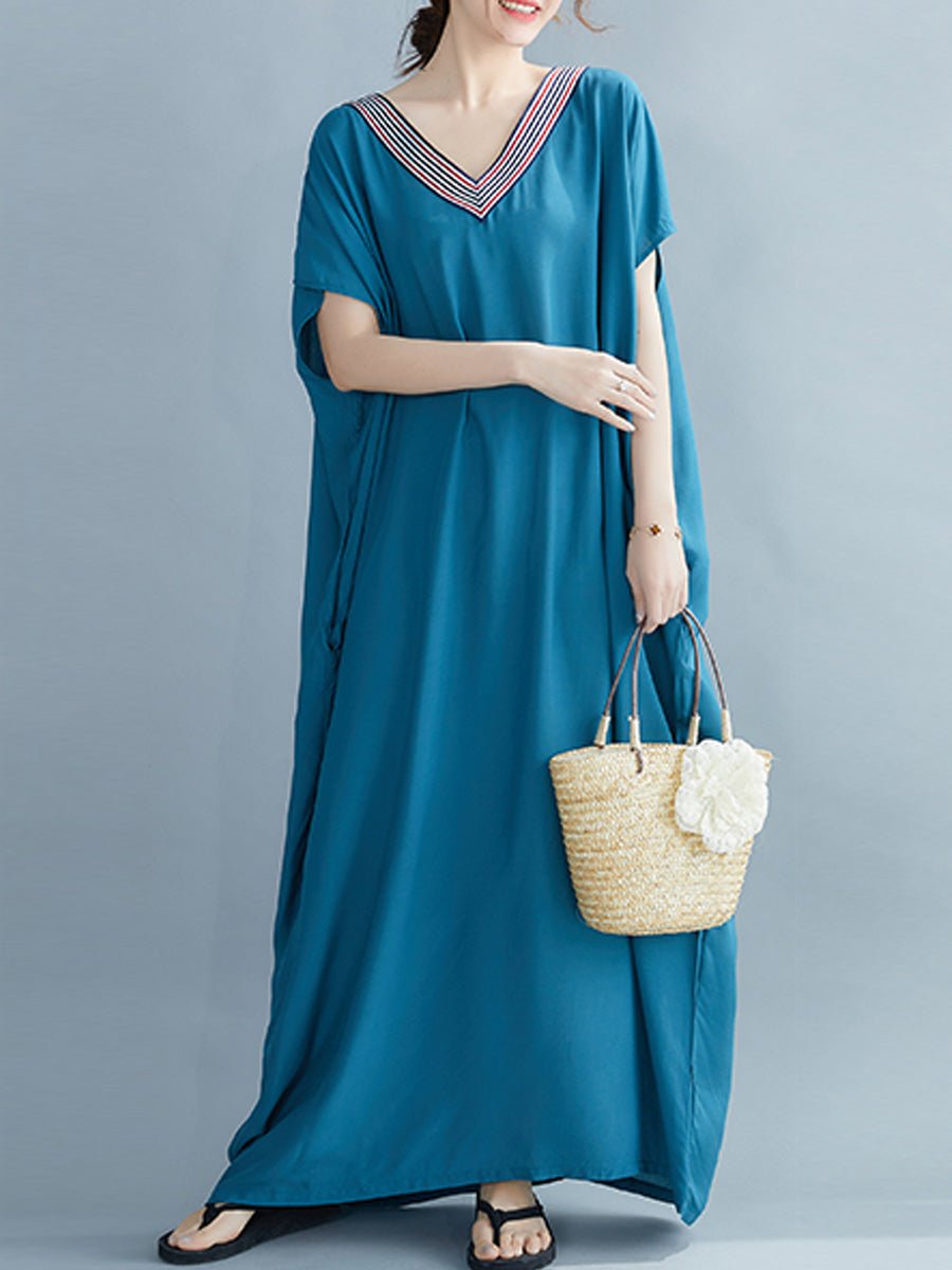 Loose fitting cotton V-neck dress