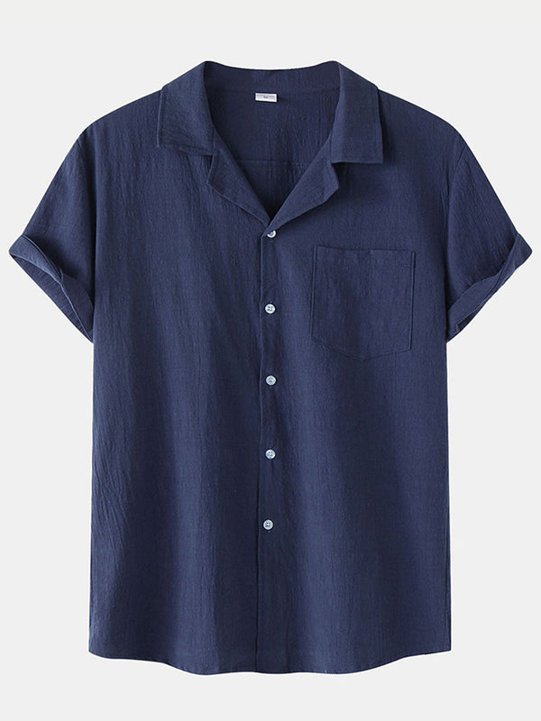 Chemise à manches courtes en coton uni pour homme