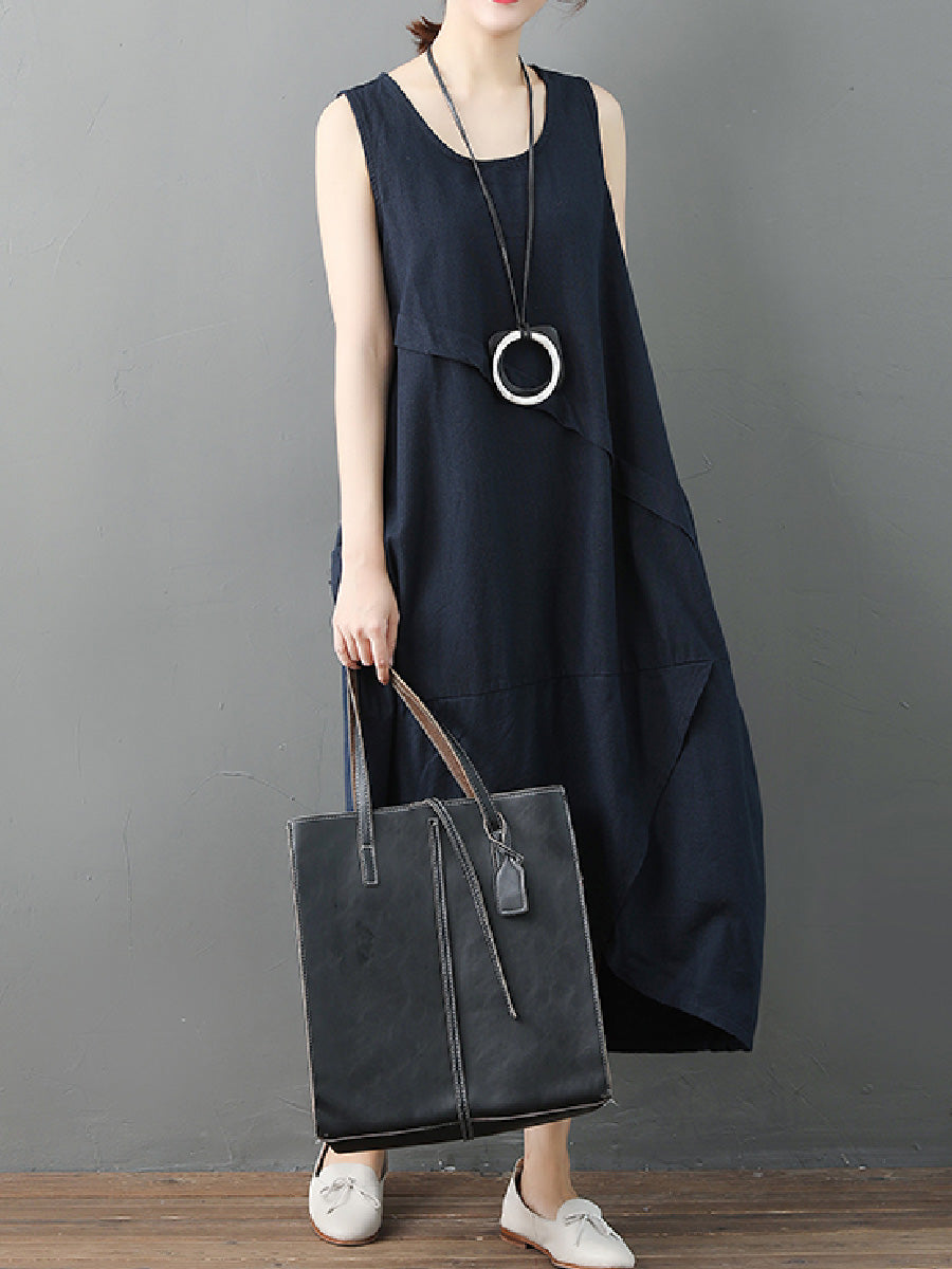 Retro Irregular Linen Long Dress