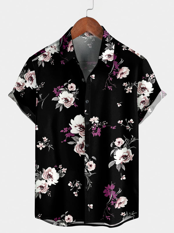 Chemise à manches courtes décontractée à fleurs pour hommes