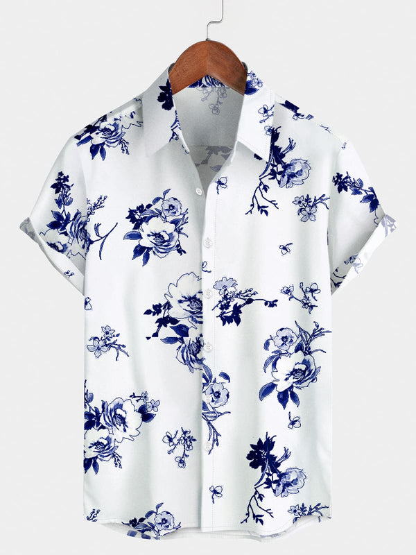 Chemise à manches courtes décontractée à fleurs pour hommes