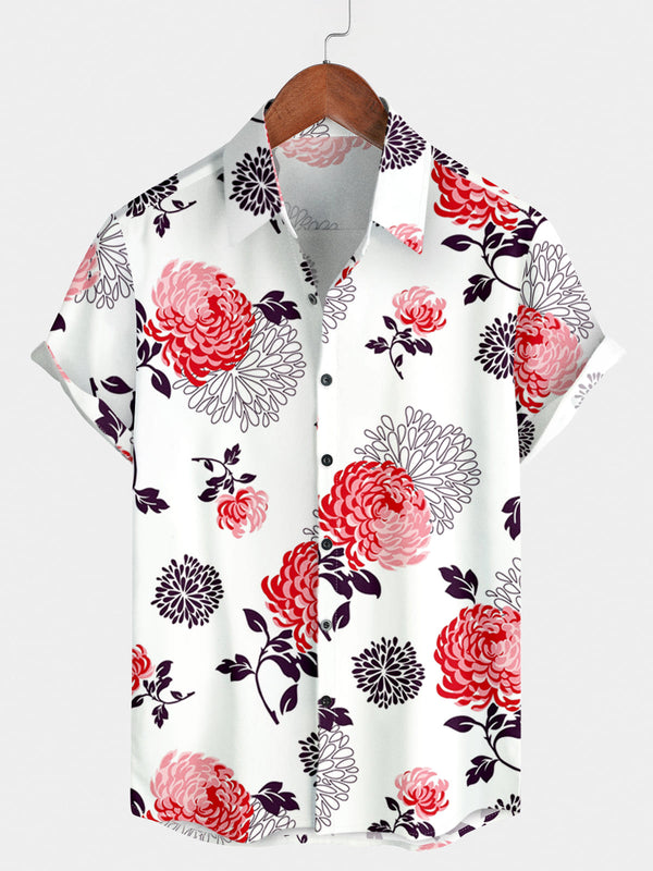 Men's Flower Print Short Sleeve Shirt