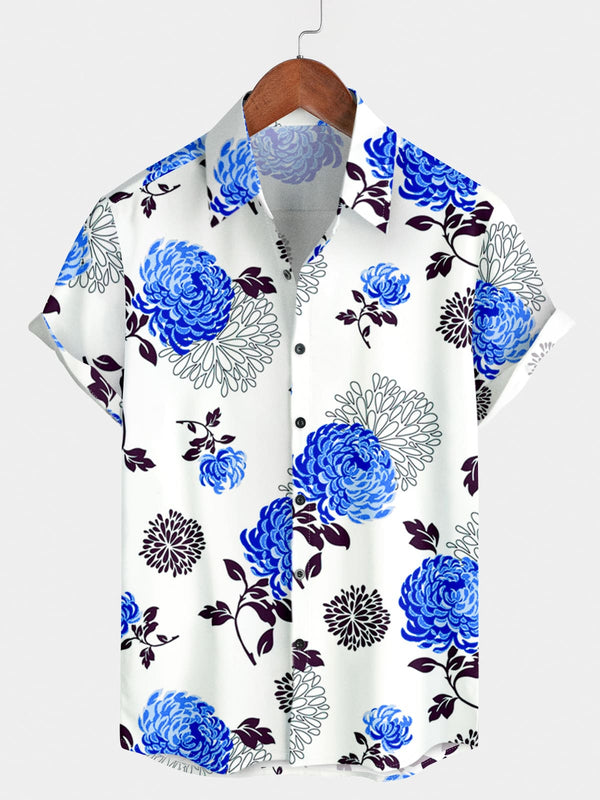 Men's Flower Print Short Sleeve Shirt