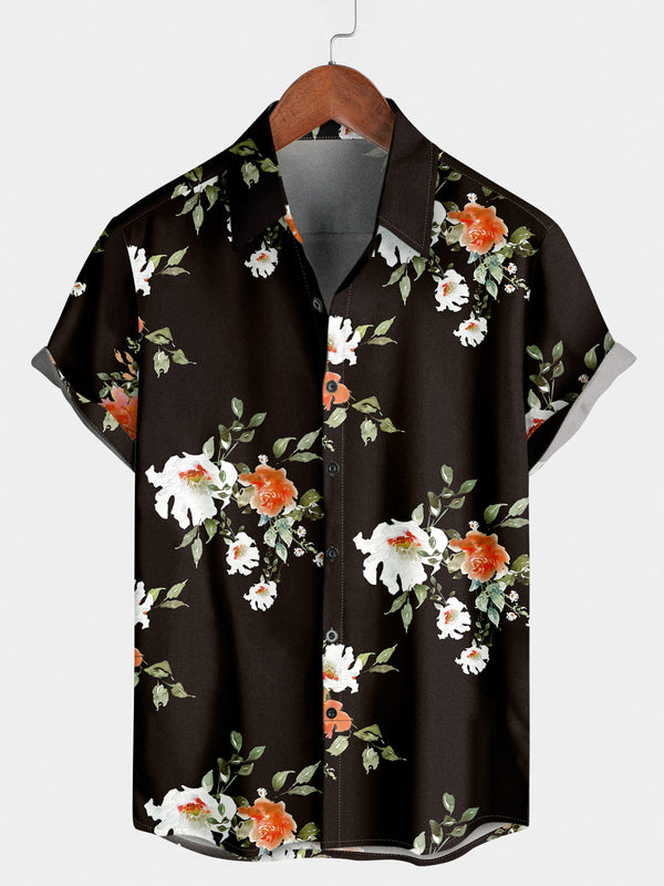 Chemise à manches courtes à imprimé floral pour hommes