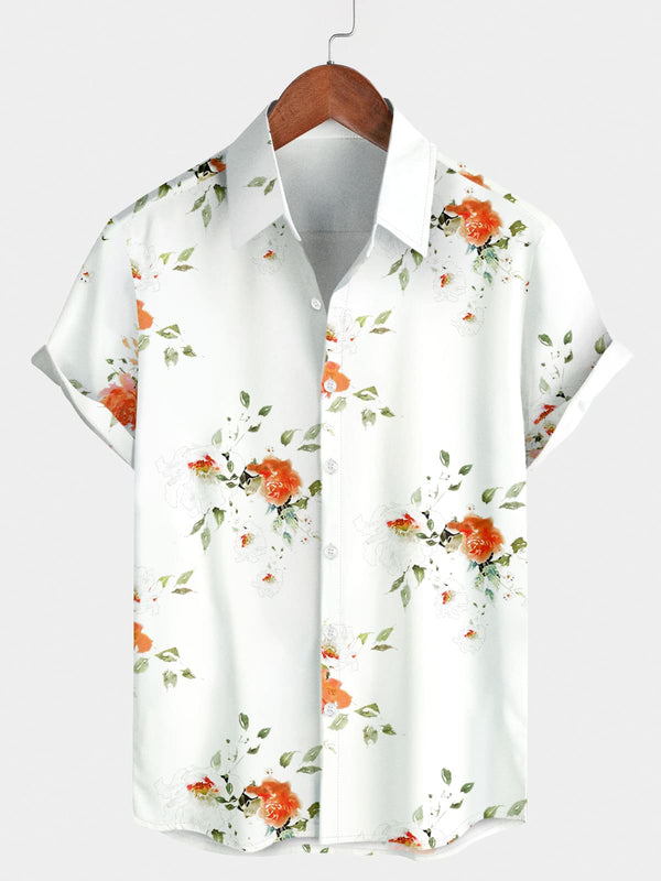 Chemise à manches courtes à imprimé floral pour hommes