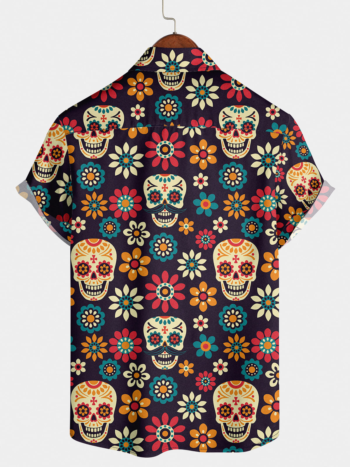 Men's Floral Skull Short Sleeve Shirt