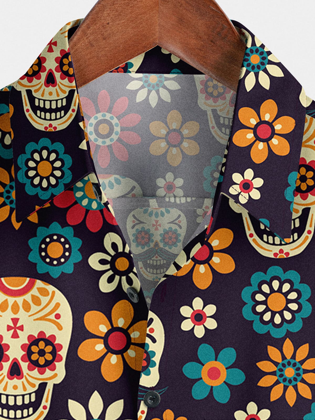 Men's Floral Skull Short Sleeve Shirt