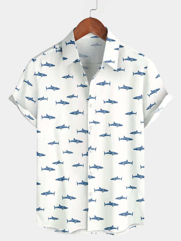 Chemise à manches courtes à imprimé poisson pour hommes