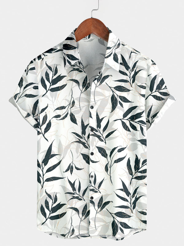 Men's Leaf Print Short Sleeve Shirt