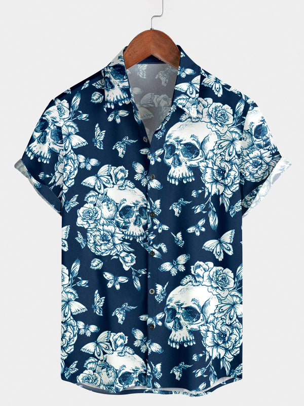 Chemise à manches courtes Skull Flower pour hommes