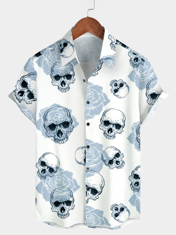 Camicia a maniche corte a fiori blu da uomo