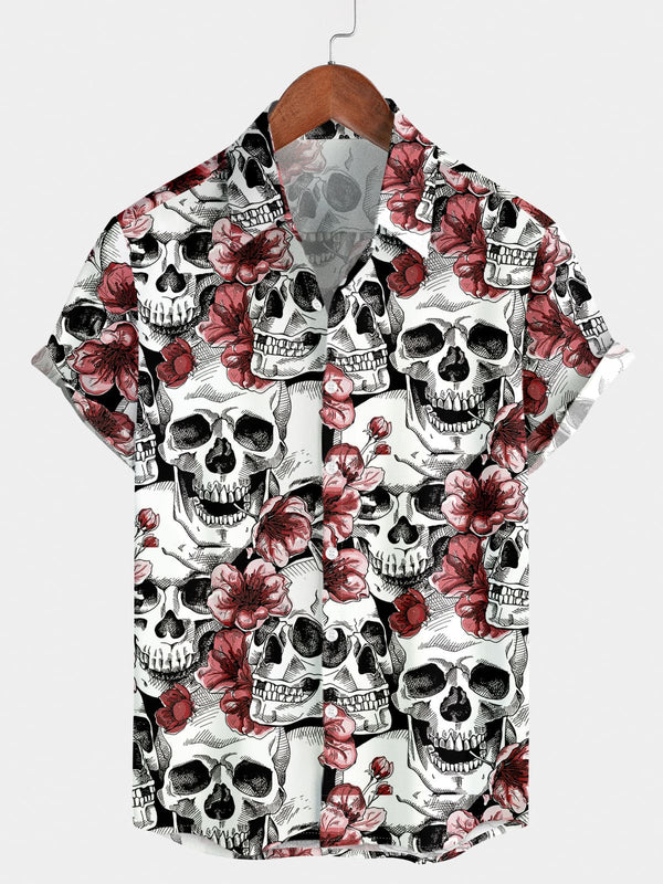 Men's Flower Skull Short Sleeve Shirt