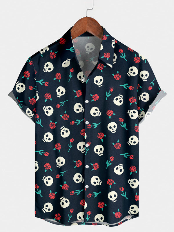 Camicia a maniche corte da uomo con teschio di cartone animato