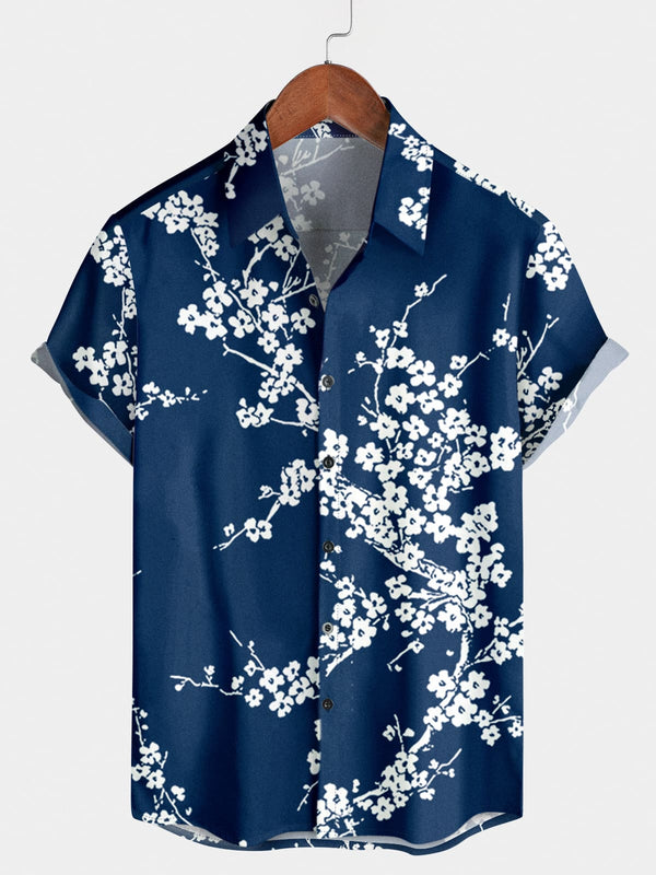 Camicia da uomo a maniche corte con stampa sakura