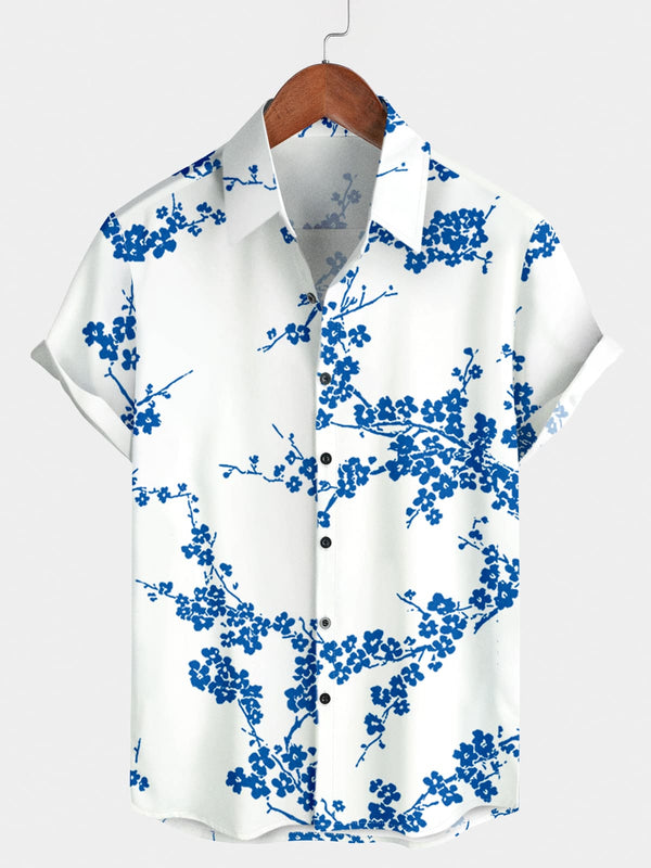 Camicia da uomo a maniche corte con stampa sakura