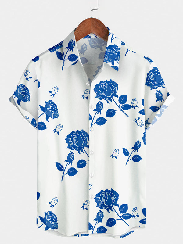 Men's Blue Rose Short Sleeve Shirt