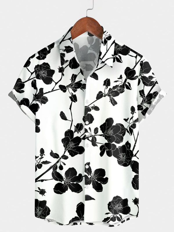 Men's Flower Print Short Sleeve Shirt